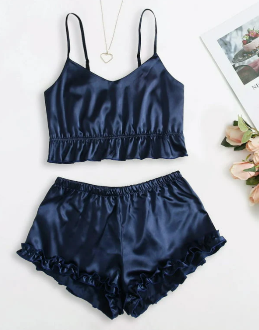 FRILL TRIM TUBE TOP & SHORTS SET