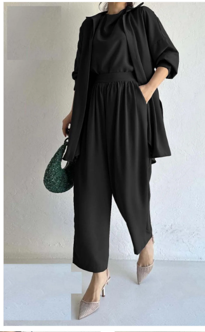 JumpSuit Style 3Pc Coat With Inner With Stylish Belt Trouser